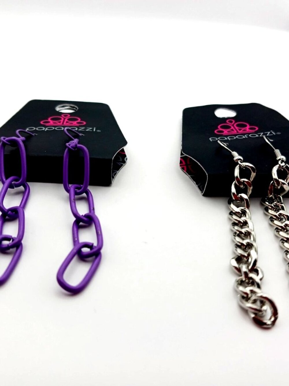 Paparazzi Silvertone + Purple Chain Earrings TWO Pair New